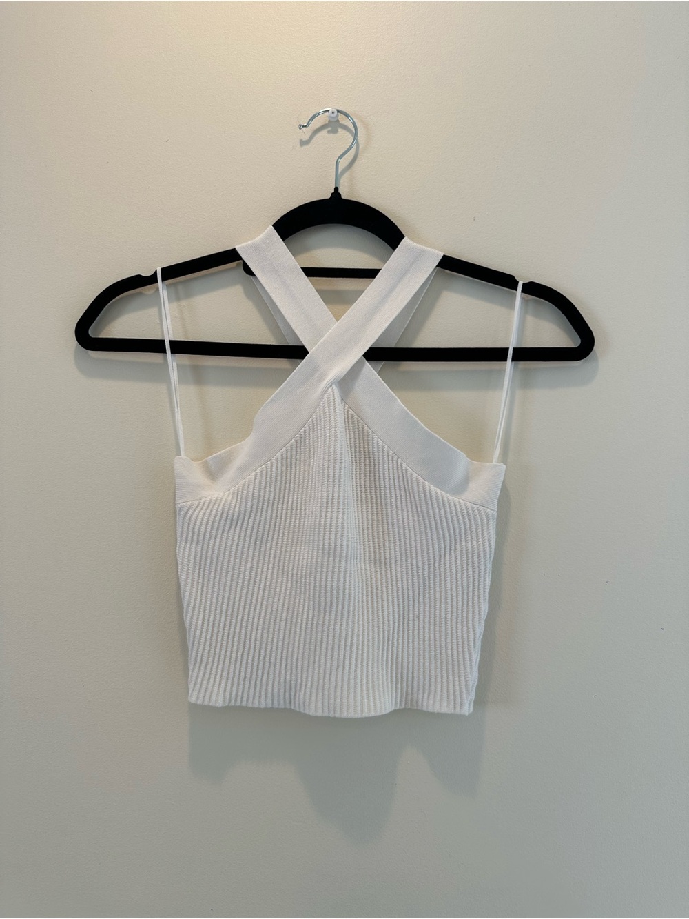 Cross-Back Ribbed White Camisole Top